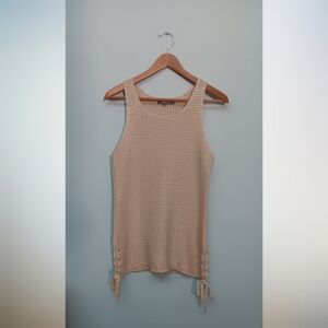 Marled Reunited Clothing Slveless Crew Neck Soft Slub Knit Pullover Top Beige M